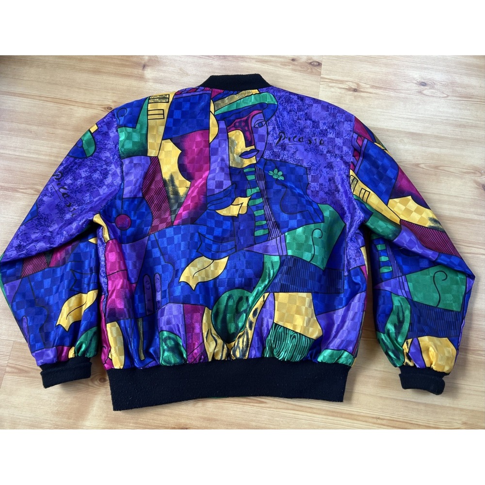Rainbow‎ Collection Vintage 80s Bomber Jacket Colorful Abstract Print Size Large - Picture 4 of 12